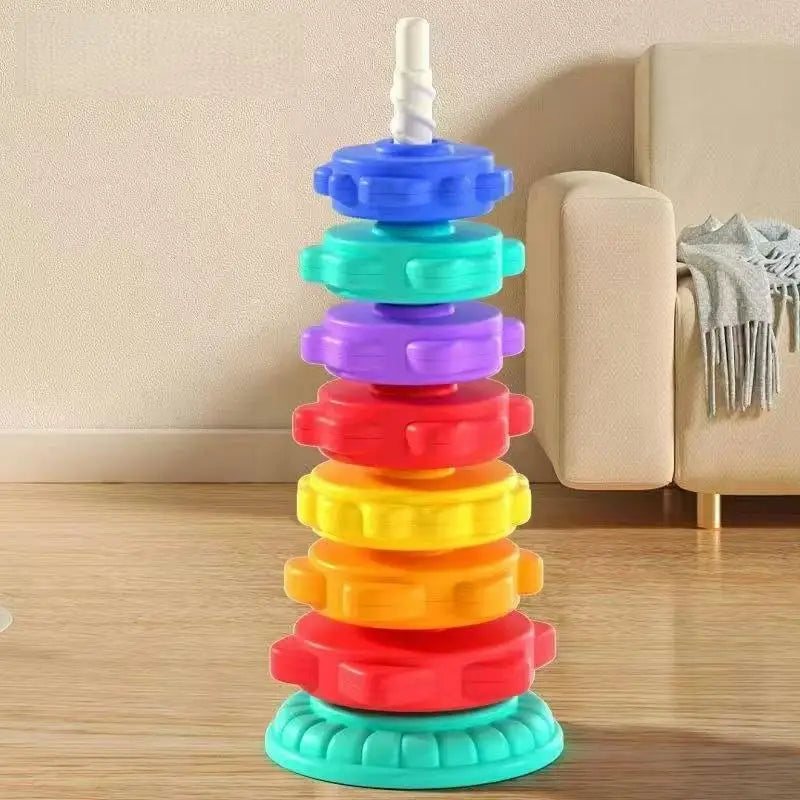 Montessori Rainbow Stacking Tower with Spinning Rings