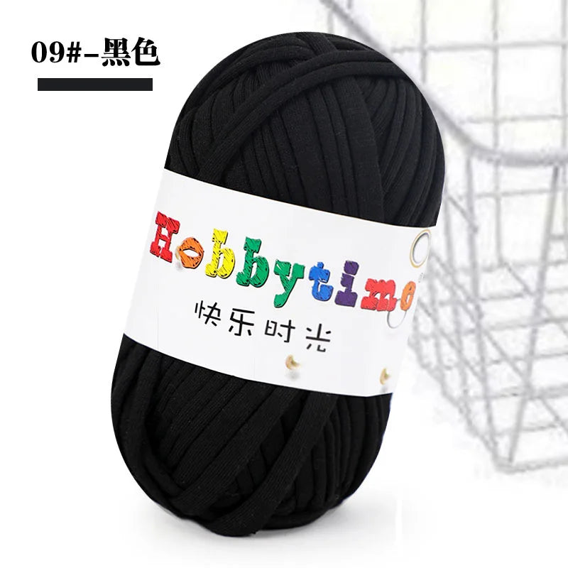 Black soft T-shirt yarn for crochet and knitting used for making baskets and slippers