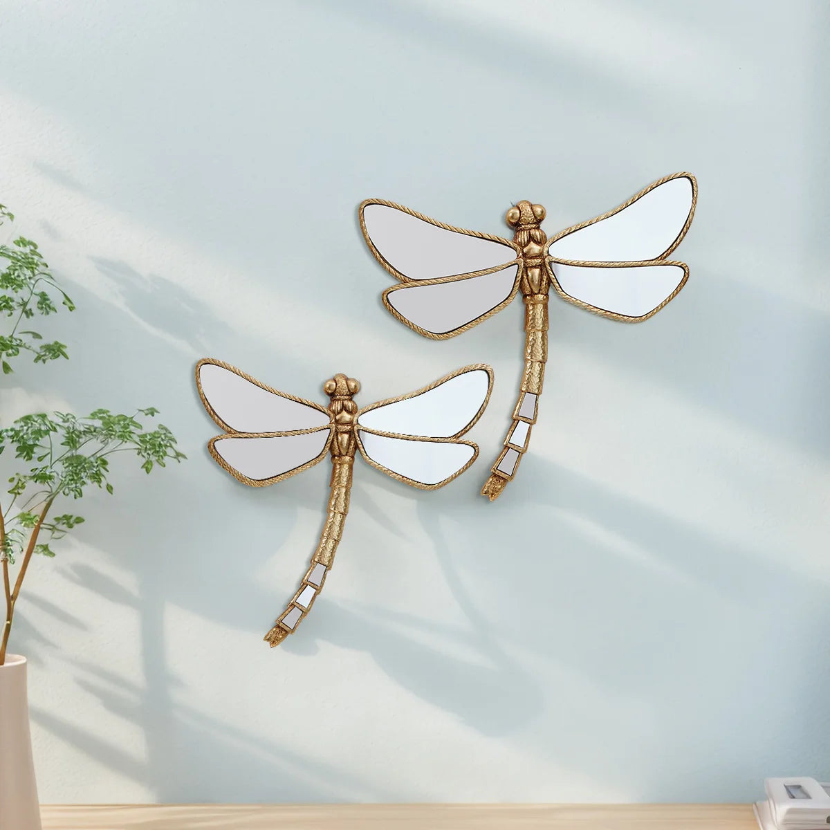Golden Curly-Tailed Dragonfly Wall Decor - Resin Art Piece
