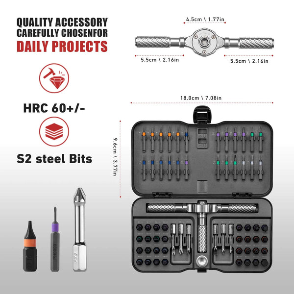 Gearless Ratchet Screwdriver Set with Magnetic S2 Steel Bits