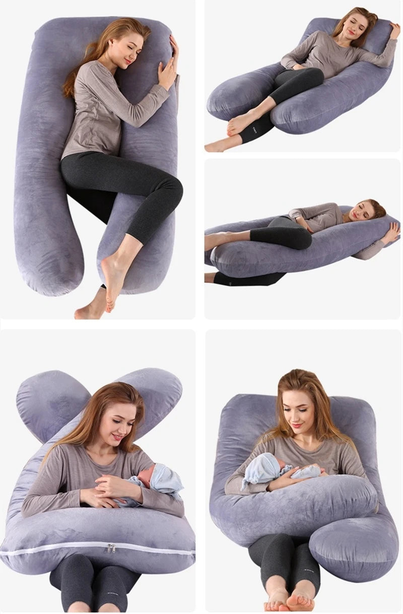 U-Shaped Full Body Pregnancy Pillow with Removable Velvet Cover