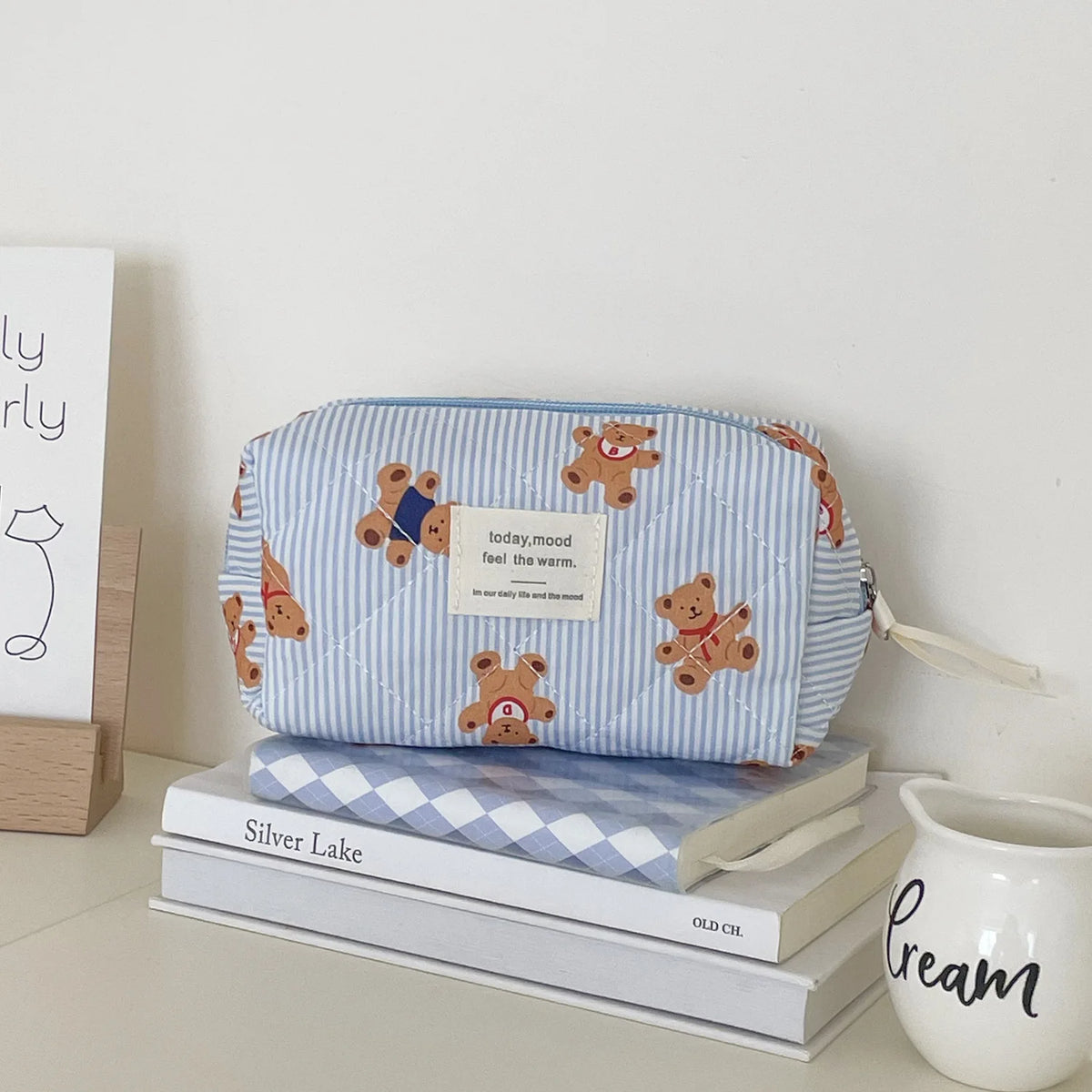 Striped Bear Large-Capacity Makeup Bag