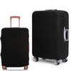 Black elastic suitcase protective cover with a silver handle and wheels