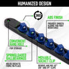 Black organizer rail with springloaded ballbearings and movable socket clips for storage