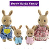 Brown rabbit family miniature dollhouse furniture set featuring several small stuffed rabbits