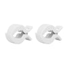A pair of white universal holder clips for securing stroller blankets and carriers.