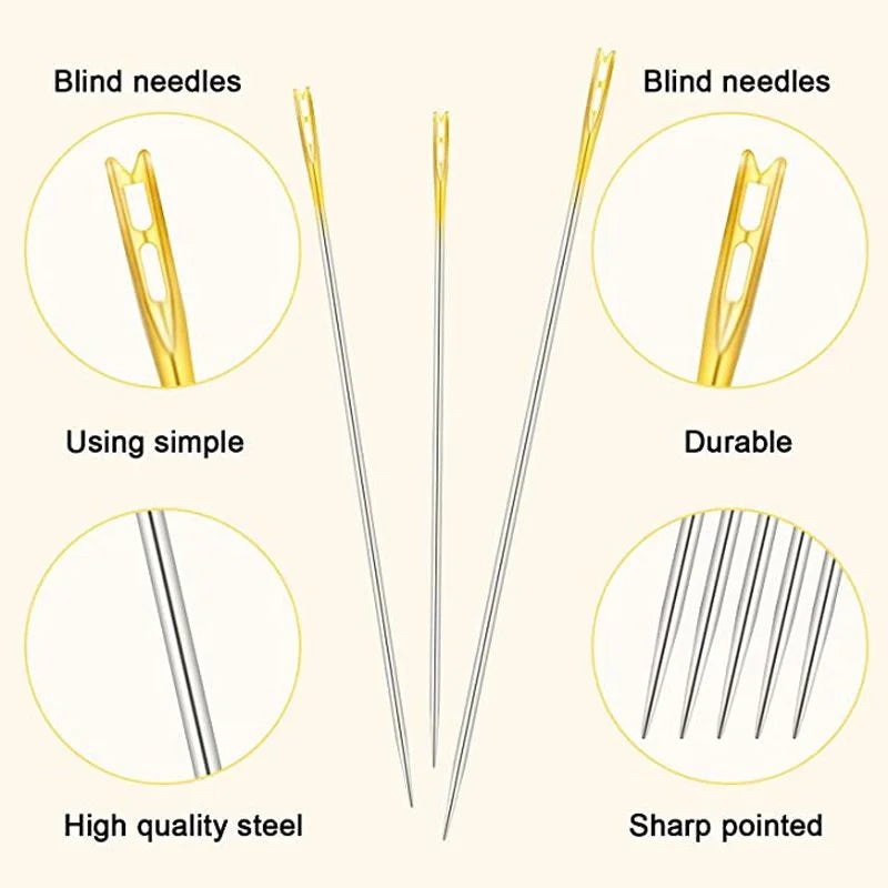 Self-Threading Stainless Steel Sewing Needles (12-Pack)