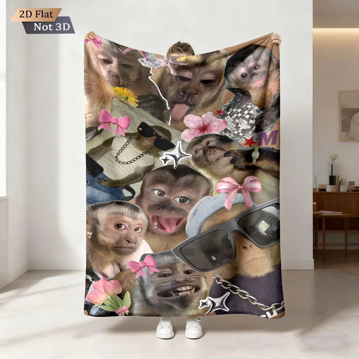 Funny Monkey Print Flannel Blanket – Soft & Cozy Throw