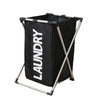 Black foldable waterproof laundry basket with metal handles and sorting compartments