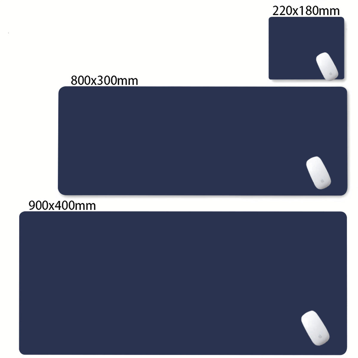 A dark blue oversized non-slip desk mat for gaming and office with a white mousepad visible.