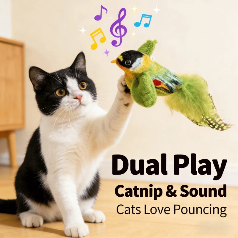 Interactive Motion-Activated Bird Cat Toy with Natural Feathers