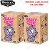 A box of Fuggler Alley Cats plush bag charms featuring a purple striped cat character.