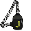 Black canvas chest bag with a wide strap featuring the text KUCHEN&BAG.1980