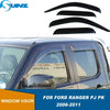 Black window visors for a Ford Ranger PJ PK truck.