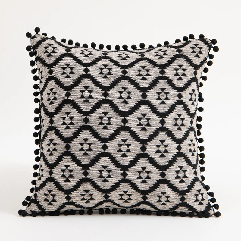 Boho Leaf-Print Tassel Throw Pillow Cover