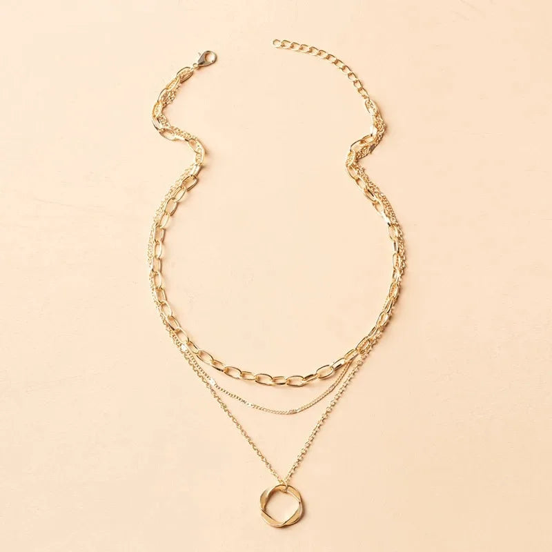 Layered Crystal Heart & Star Pendant Necklace