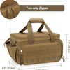 A tan heavy-duty tool bag featuring a two-way zipper, padded handle, and multiple storage pockets.