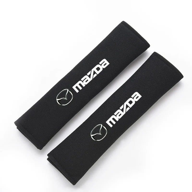 Black soft cotton car seat belt shoulder protector cover with white Mazda logo printing