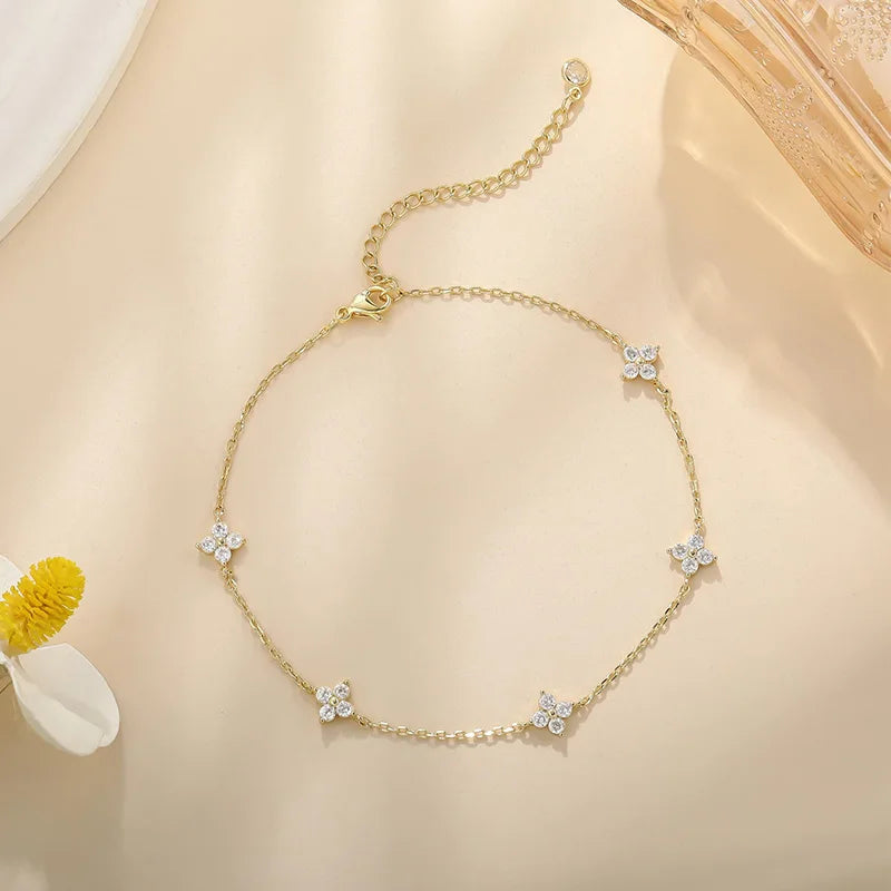 Bracelet-Cheville Fleur de Trèfle Plaqué Or 18K