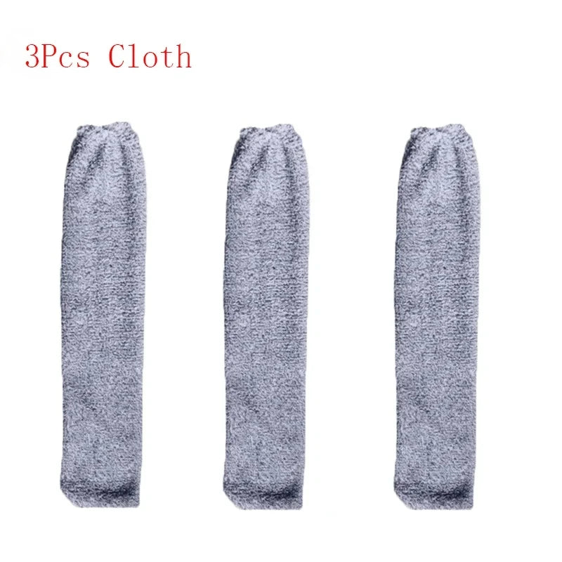 Three gray cloth items, likely cleaning cloths or similar fabric products.