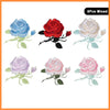 Six mixed embroidered iron-on patches featuring various colors and shades of roses.