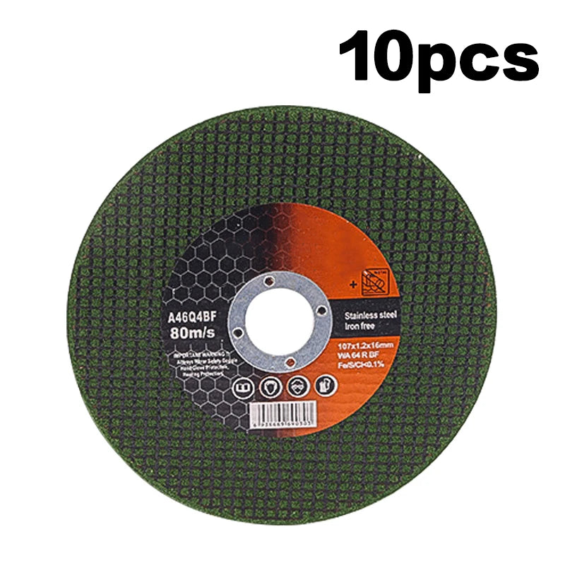 A pack of 10 metal cutting discs for angle grinders, featuring a stainless steel iron core.