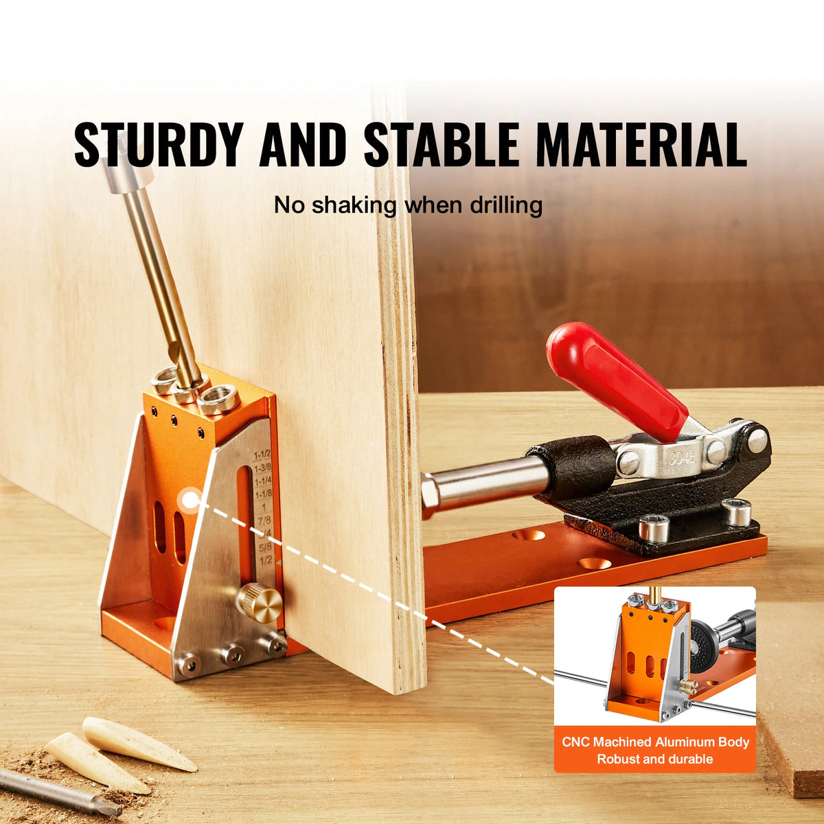 Adjustable Aluminum Pocket Hole Jig Kit with Step Drills