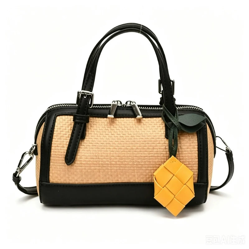 Woven PU Crossbody Bucket Bag