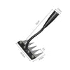 A black garden hand rake with a long, flexible handle and a flat head, shown against a white background.