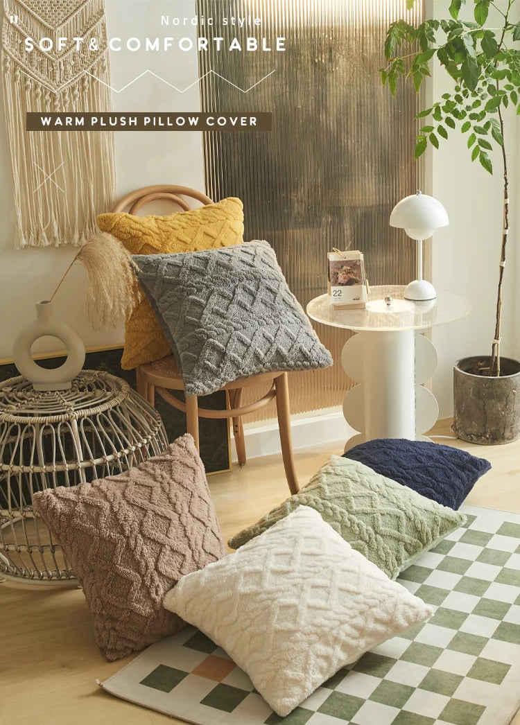 Geometric Plush Cushion Cover for Sofa & Bed