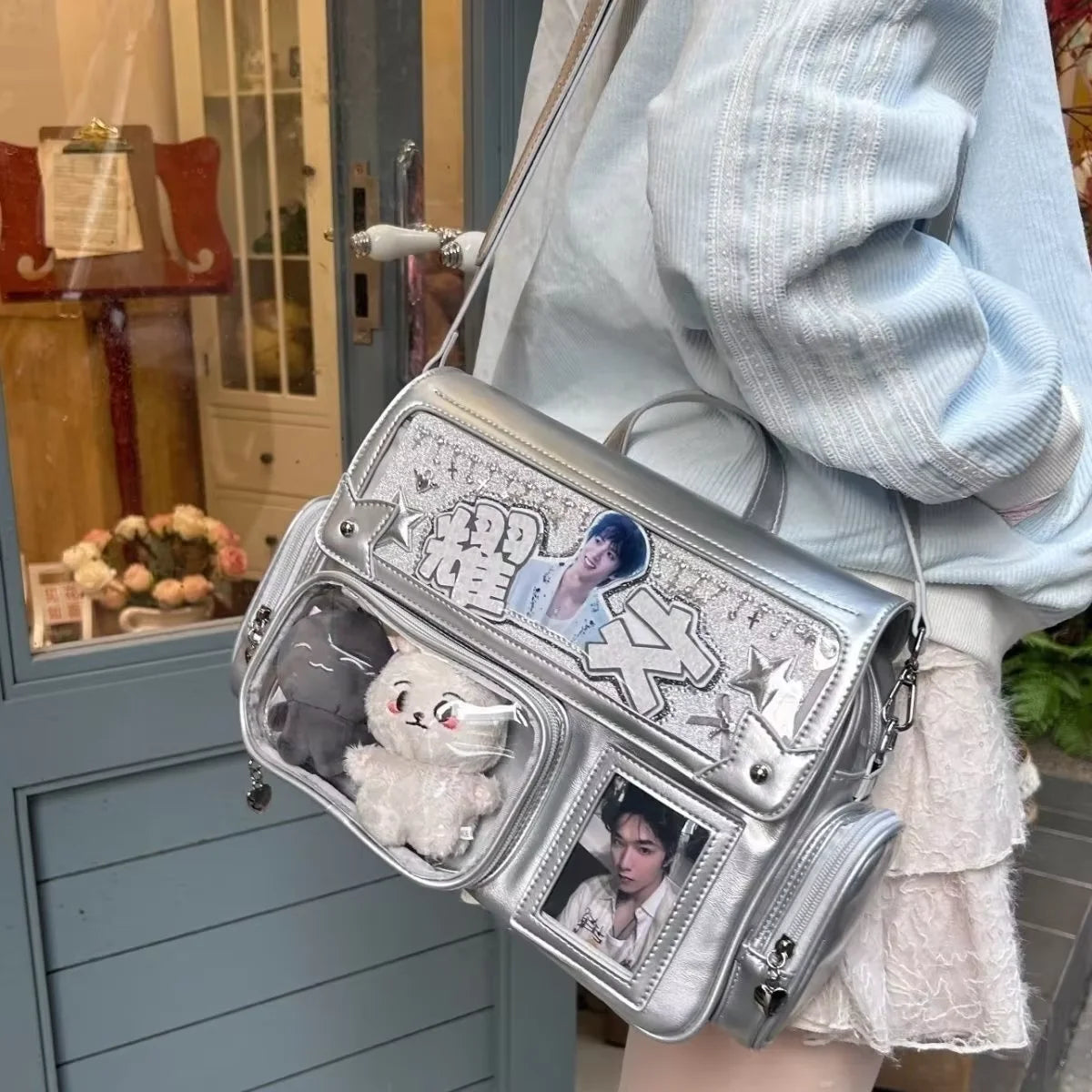 Y2K Transparent Pocket Crossbody Bag with DIY Badge Display