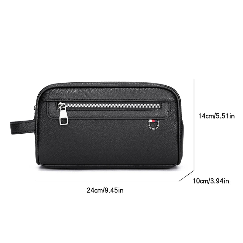 Men's Soft Leather Business Clutch Bag – Minimalist Travel Handbag with Zipper Closure