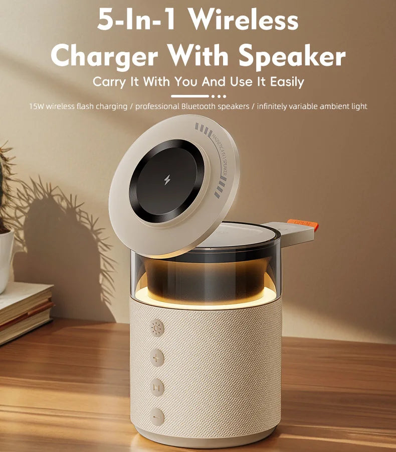 3-in-1 Magnetic Wireless Charging Station with Bluetooth Speaker