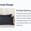 A set of black pillow covers demonstrating an envelope opening design for convenient loading and unloading.