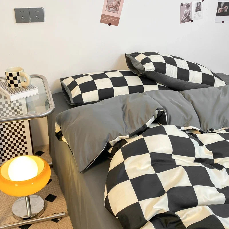 Black and White Plaid Duvet Cover Set with Pillowcases