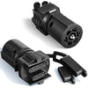 Black 2-in-1 trailer plug adapter featuring a 7-pin to 4/5-pin weatherproof connector and a clamp.
