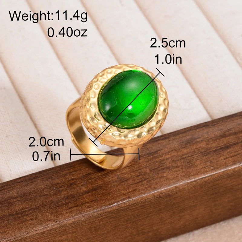 Anillo Declarativo de Gema Roja Ovalada Estilo Vintage