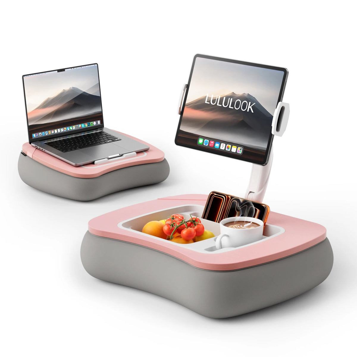 Adjustable Tablet Pillow Stand with Snack Bowl & Foldable Arm
