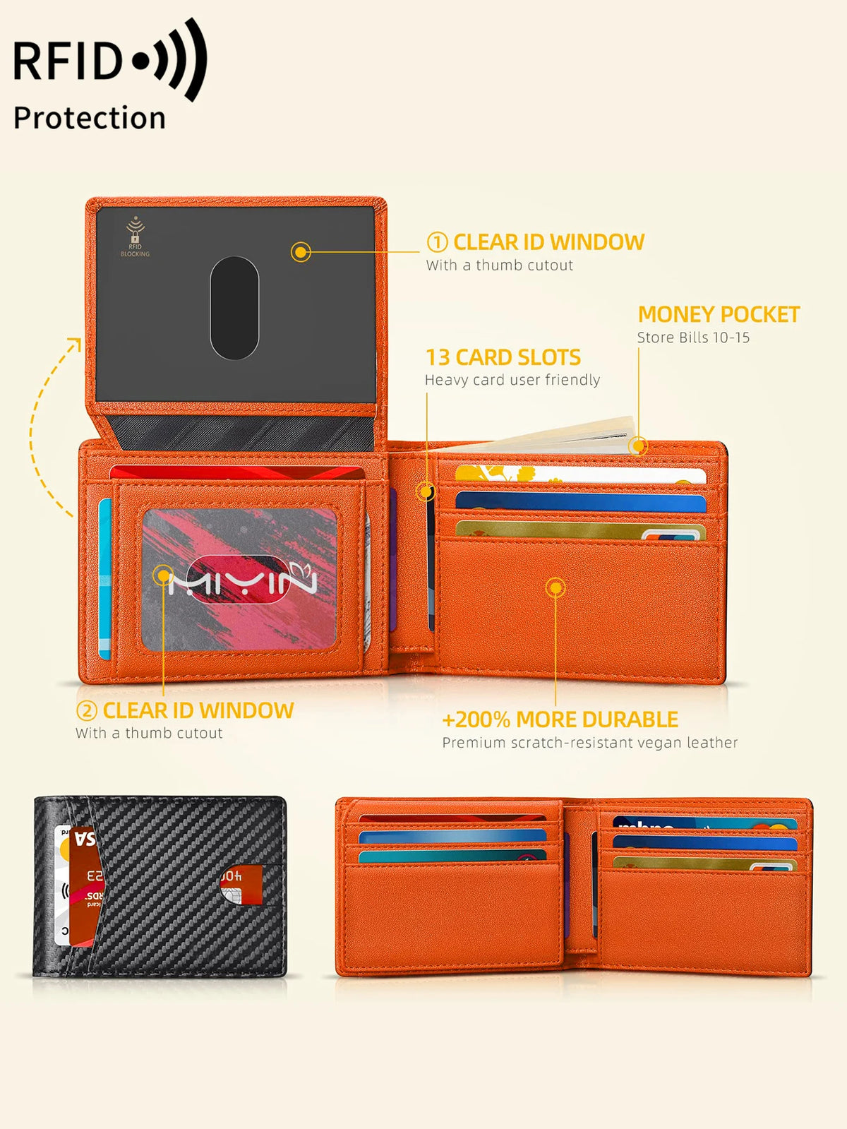 Slim Carbon Fiber Trifold Wallet with RFID Protection