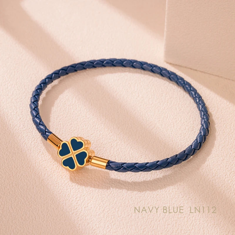 Four-Leaf Clover Braided Leather Bracelet