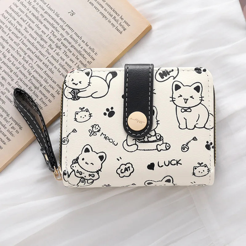 Cute Cat Face PU Leather Coin Purse with Wrist Strap