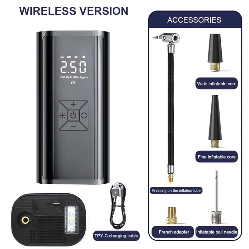 Cordless Rechargeable Tire Inflator with Digital Pressure Gauge