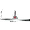 A silver glass cleaning squeegee with a silicone blade and a handle, shown against a white background.