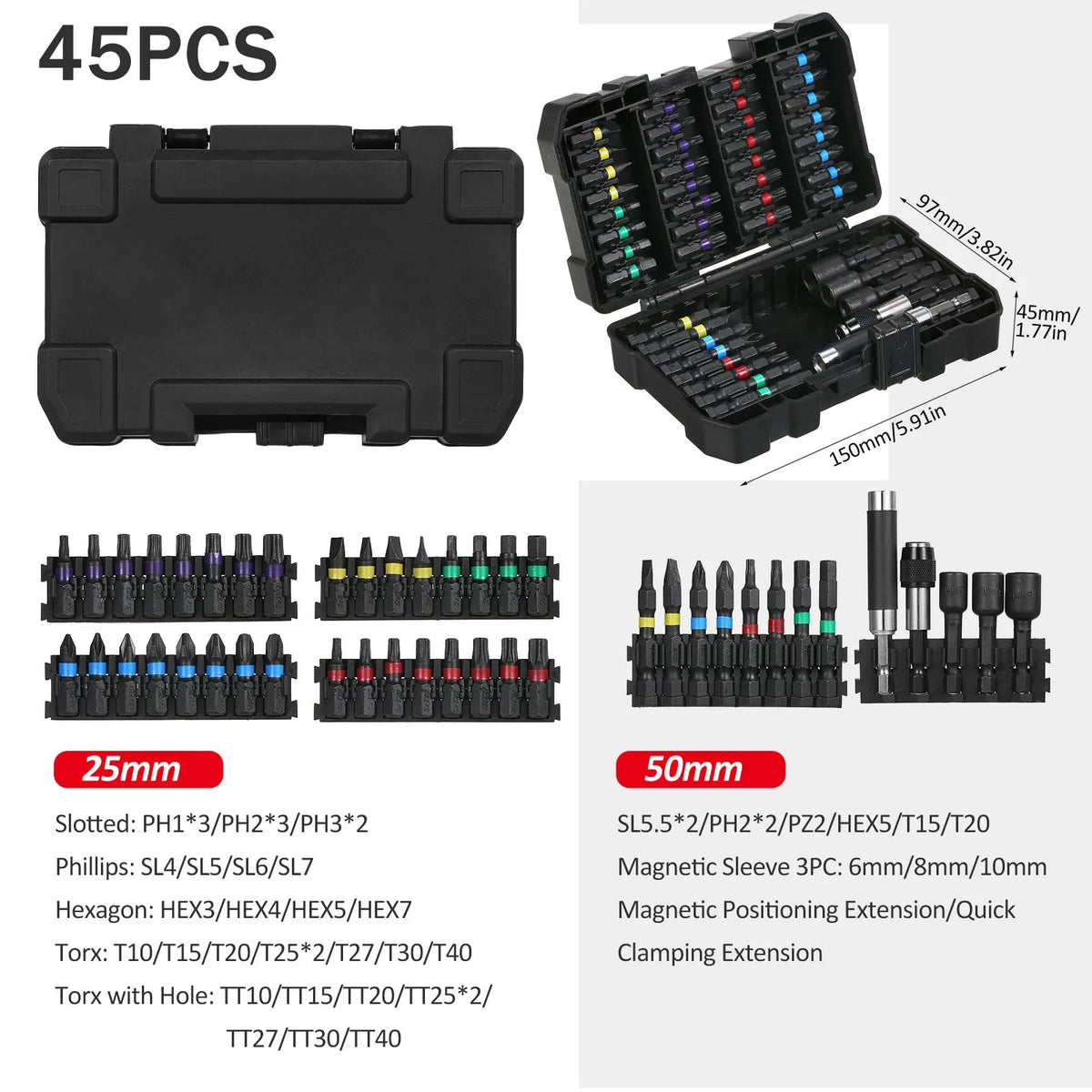 45-Piece Drill and Screwdriver Bit Set with Storage Case
