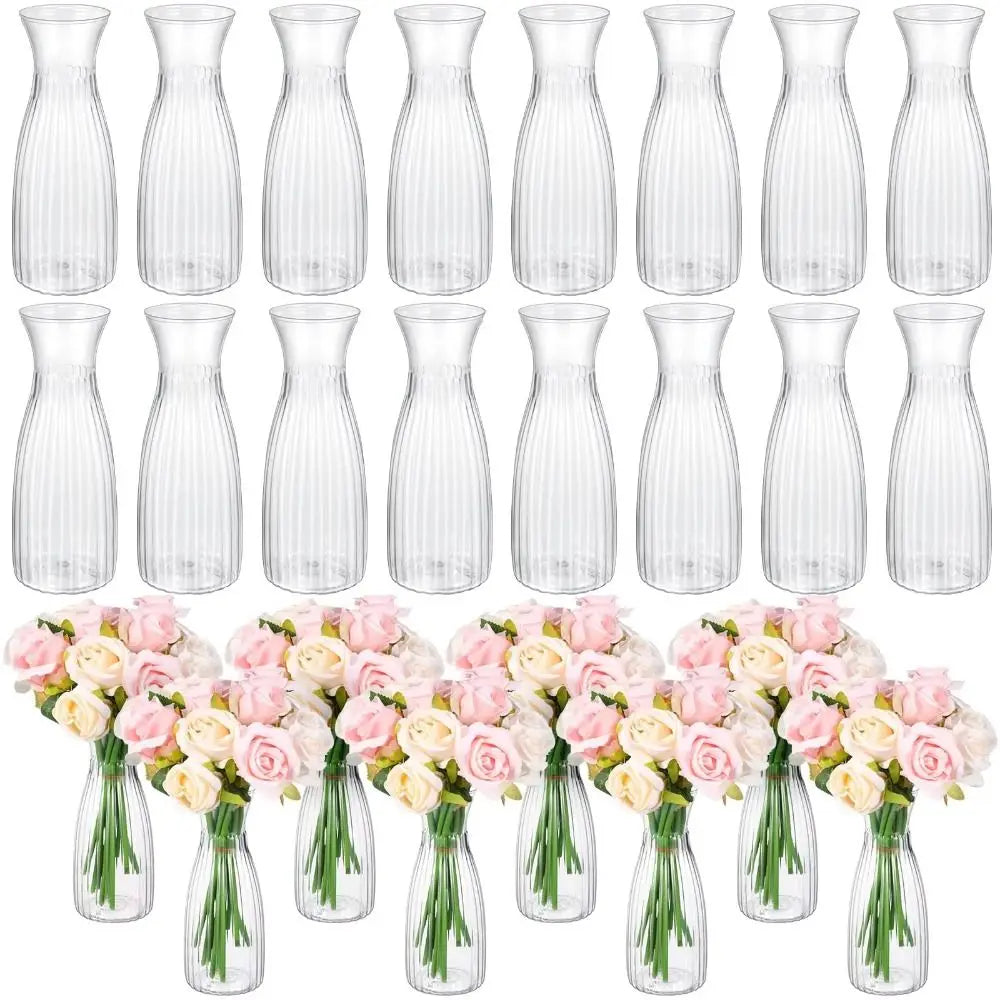 Clear Striped Plastic Flower Vase for Desk & Home Decor