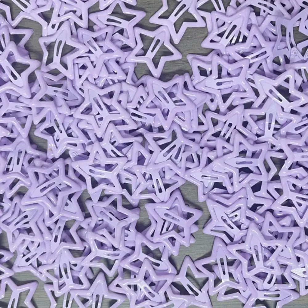 A collection of twenty purple star-shaped hair clips.