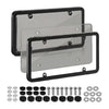 A tinted license plate protector shown with mounting brackets and various hardware components.