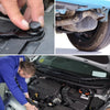 A hand is shown using a tool to install or remove a heavy-duty plastic fastener on an automotive part.