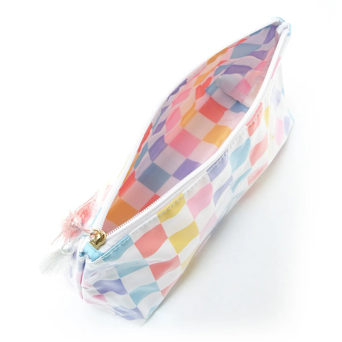 Large-Capacity Striped Cosmetic Bag with Contrasting Design
