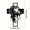 Silhouette noire de la tête et de la barbe de Jésus avec un contour de croix sur fond noir.